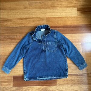 Women's Denim Jacket with Ruffle Collar